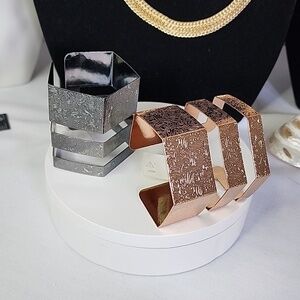 2) Gunmetal and Rose Gold Open Cuff Embossed Bracelet New